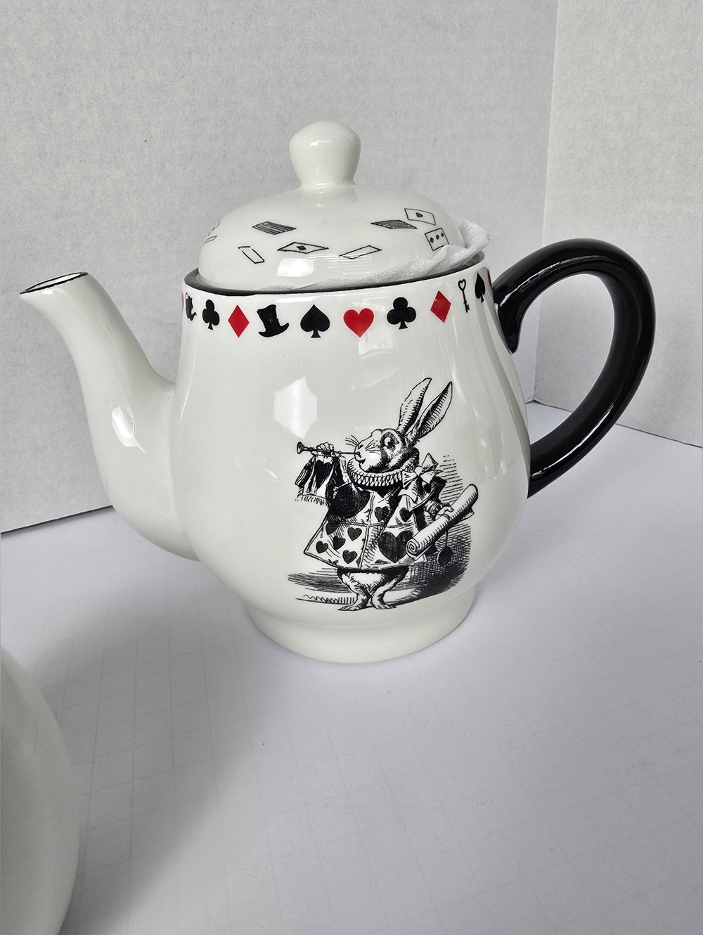 Alice in Wonderland Card Motif Teapot And Sugar- White Rabbit Mad Hatter